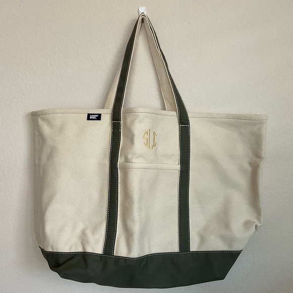 New! Land’s End Extra Large Natural 5 Pocket Zip Top Canvas Tote Bag - Picture 3 of 4